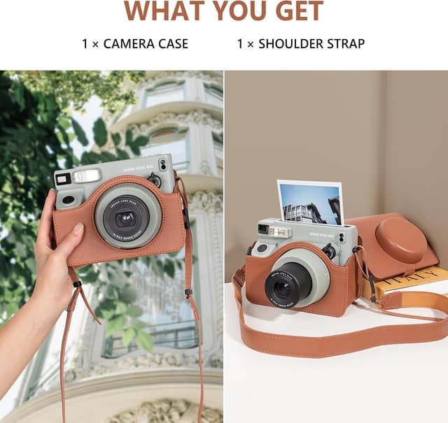 O Ozone Camera Case Compatible with Instax Wide 400 Camera, PU Leather Protective Carrying Camera Bag for Fuji Instax Wide 400 Instant Camera with Adjustable Shoulder Strap- Brown