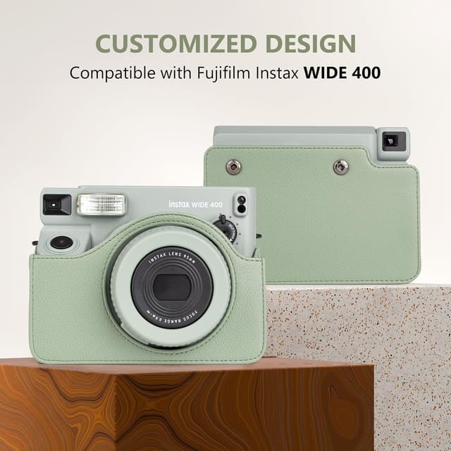 شنطة كاميرا جلد متوافقة مع كاميرا Instax Wide 400 مع حزام كتف قابل للتعديل أخضر فاتح او اوزون O Ozone Camera Case Compatible PU Leather Protective Carrying Camera Bag