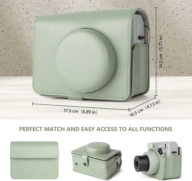 شنطة كاميرا جلد متوافقة مع كاميرا Instax Wide 400 مع حزام كتف قابل للتعديل أخضر فاتح او اوزون O Ozone Camera Case Compatible PU Leather Protective Carrying Camera Bag