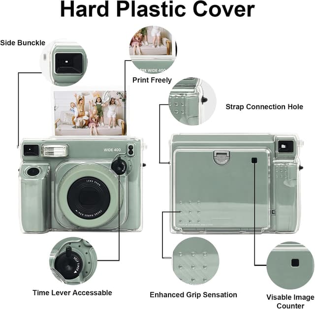 O Ozone Clear Case Compatible with Fujifilm Wide 400 Instant Camera - Hard PVC Protective Carrying Camera Bag for Fuji Wide 400 , Protective Case with Adjustable Shoulder Strap- Clear