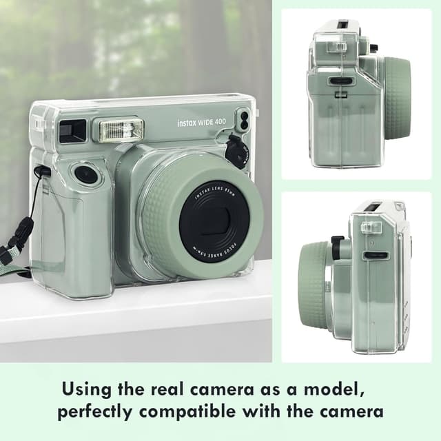 O Ozone Clear Case Compatible with Fujifilm Wide 400 Instant Camera - Hard PVC Protective Carrying Camera Bag for Fuji Wide 400 , Protective Case with Adjustable Shoulder Strap- Clear