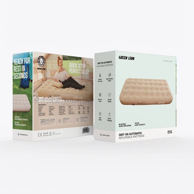 سرير هوائي قابل للنفخ جرين لايون 2600 مللي أمبير مع منفاخ مدمج Green Lion GMT-190 Automatic Inflatable Mattress