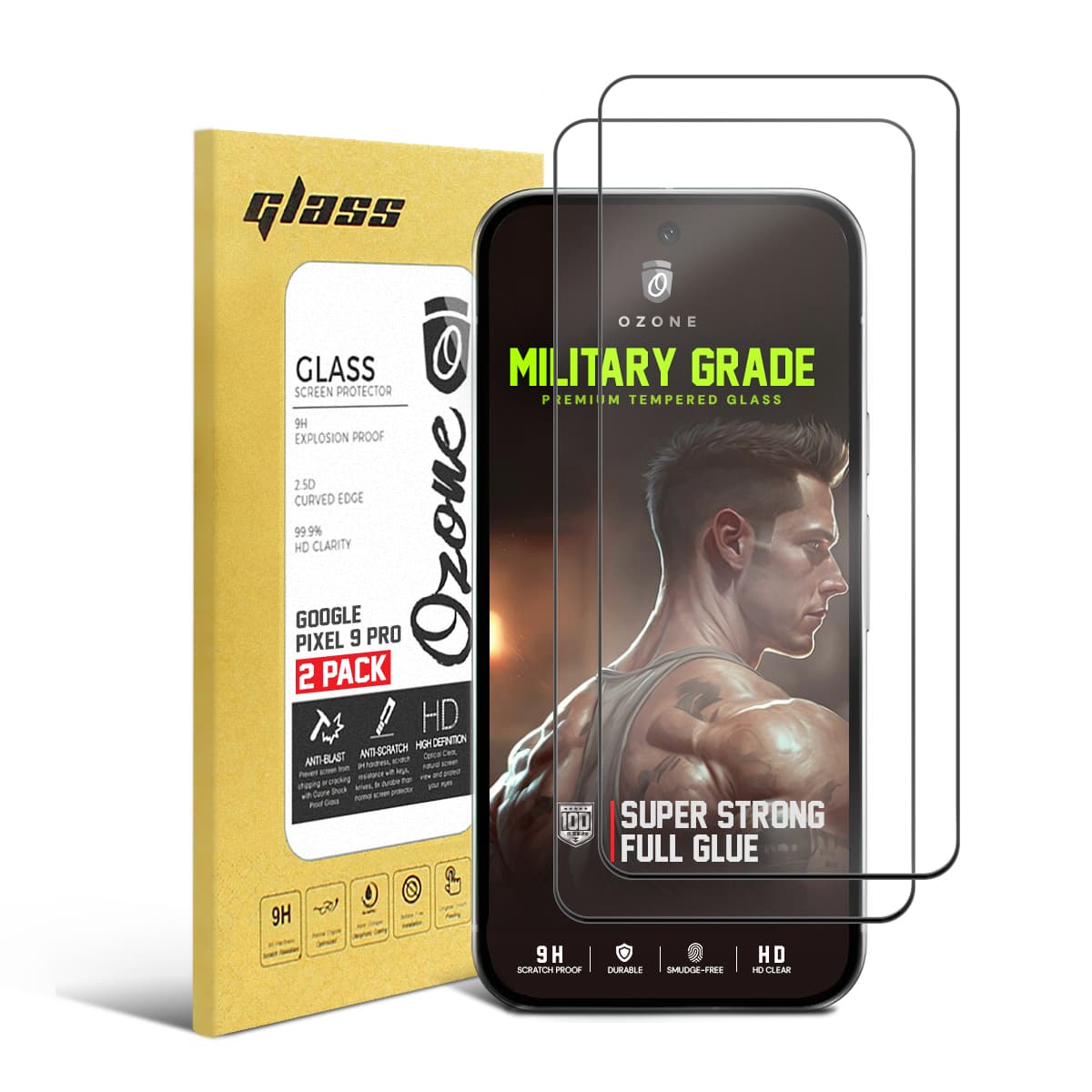 شاشة حماية غوغل بكسل 9 برو عدد 2 من أو أوزون O Ozone 2 Pack Full Coverage Tempered Glass for Google Pixel 9 Pro Screen Protector, 9H Hardness Black Edge Tempered Glass Film HD Clear, Case Friendly Screen Guard