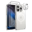 O Ozone 4 in 1 Bundle for iPhone 16 Pro Case + Tempered Glass Screen Protectors + Camera Lens Protector, Slim Soft TPU Shockproof Bumper Phone Cover -Clear