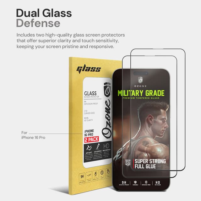 O Ozone 4 in 1 Bundle for iPhone 16 Pro Case + Tempered Glass Screen Protectors + Camera Lens Protector, Slim Soft TPU Shockproof Bumper Phone Cover -Clear