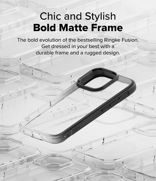 Ringke Fusion Bold Compatible with iPhone 16 Pro Case Cover Firm Grip Frame Anti-Yellowing Anti-Fingerprint Frosted Hard Back Shockproof Bumper iPhone 16 Pro Back Cover- Black