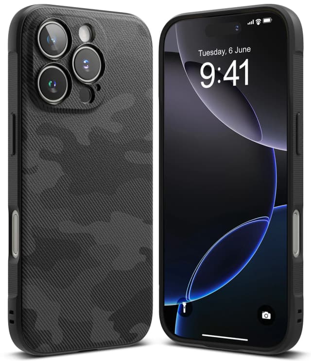 Ringke Onyx Case Compatible with iPhone 16 Pro, Enhanced Grip Tough Flexible TPU Shockproof Rugged TPU Bumper Drop Protection Phone Cover - Camo Black