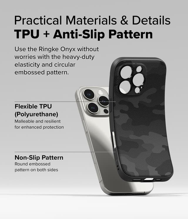 Ringke Onyx Case Compatible with iPhone 16 Pro, Enhanced Grip Tough Flexible TPU Shockproof Rugged TPU Bumper Drop Protection Phone Cover - Camo Black