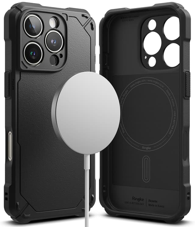 Ringke Rugged Gear Magnetic Compatible With iPhone 16 Pro Case , Prevents Oily Smudges Non-Slip Enhanced Grip Protective Cover Designed for iPhone 16 Pro Cover- Black