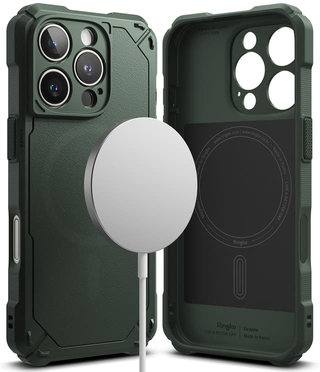Ringke Rugged Gear Magnetic Compatible With iPhone 16 Pro Case , Prevents Oily Smudges Non-Slip Enhanced Grip Protective Cover Designed for iPhone 16 Pro Cover- Dark Green