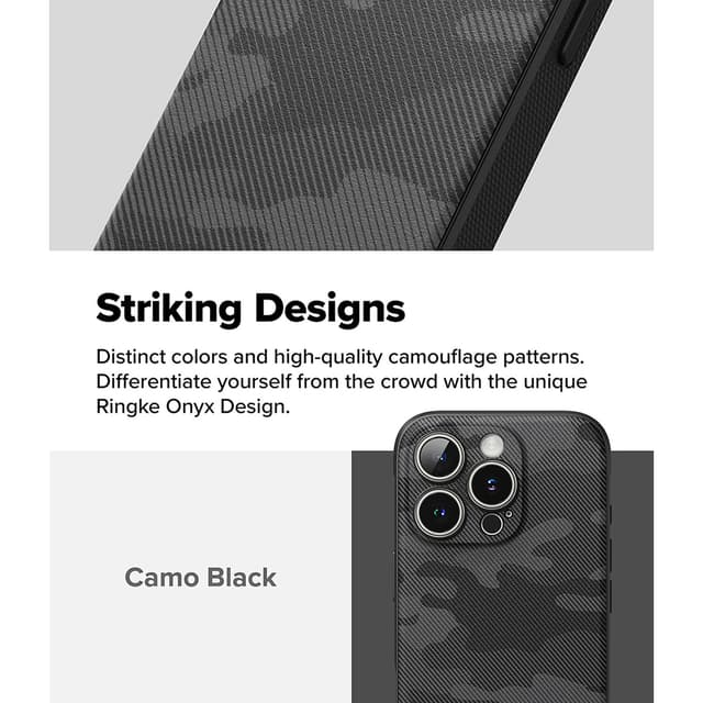 Ringke Onyx Design Case Compatible with iPhone 16 Pro Max, Enhanced Grip Tough Flexible TPU Shockproof Rugged TPU Bumper Drop Protection Phone Cover - Camo Black