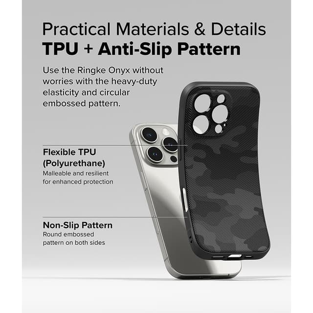 Ringke Onyx Design Case Compatible with iPhone 16 Pro Max, Enhanced Grip Tough Flexible TPU Shockproof Rugged TPU Bumper Drop Protection Phone Cover - Camo Black