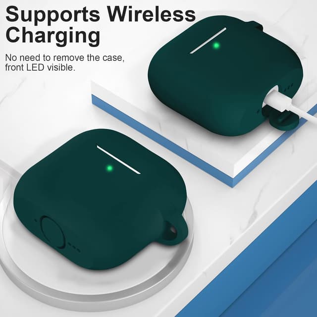 O Ozone for AirPods 4 Silicone Case Cover (2024) ,Full Body Protective Shock-Resistant Silicone Case Cover Compatible with Apple AirPods 4th Generation With Carabiner For Men & Women - Deep Green