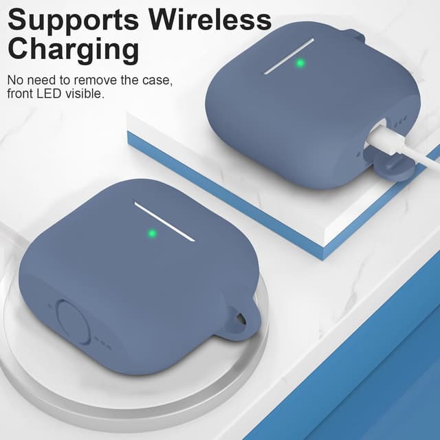 O Ozone for AirPods 4 Silicone Case Cover (2024) ,Full Body Protective Shock-Resistant Silicone Case Cover Compatible with Apple AirPods 4th Generation With Carabiner For Men & Women - Blue Grey