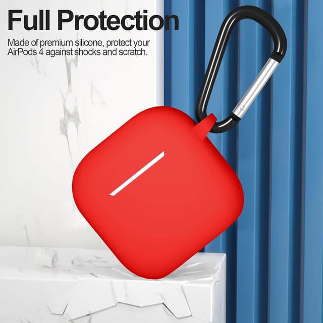 O Ozone for AirPods 4 Silicone Case Cover (2024) ,Full Body Protective Shock-Resistant Silicone Case Cover Compatible with Apple AirPods 4th Generation With Carabiner For Men & Women - Red