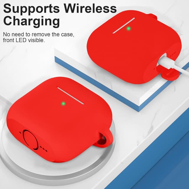 O Ozone for AirPods 4 Silicone Case Cover (2024) ,Full Body Protective Shock-Resistant Silicone Case Cover Compatible with Apple AirPods 4th Generation With Carabiner For Men & Women - Red