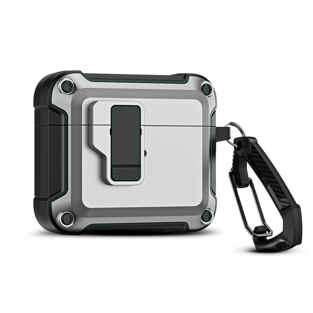 O Ozone for AirPods 4 Case Cover (2024), Rugged Armor Shockproof Hard Shell Protection Shockproof Case with Secure Lock Clip Case Cover for AirPods 4th Generation with Keychain for Men Women- Silver