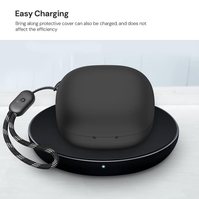 O Ozone Silicone Case Compatible with Anker Soundcore P20i Case with Keychain, Soft Silicone Full-Body Shockproof Protective Skin Headphone Cover for Men Women- Black