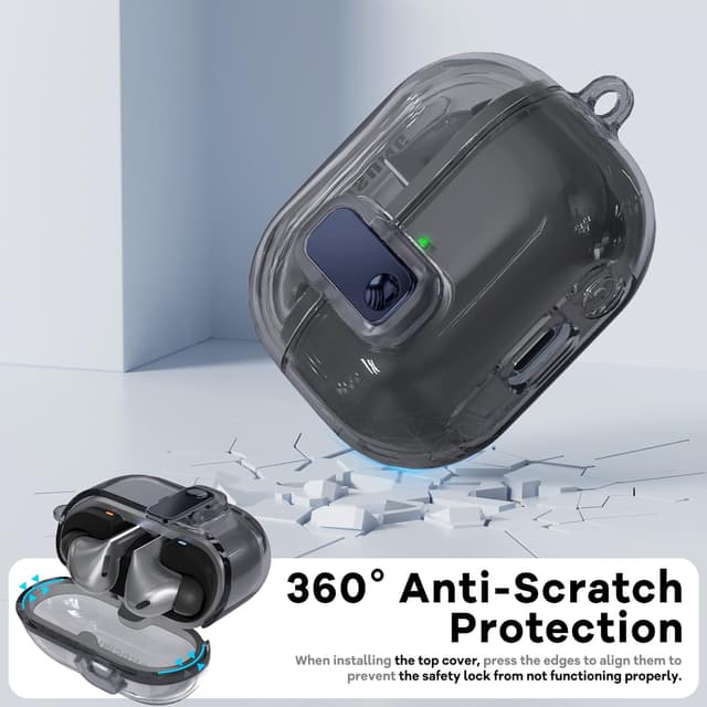 O Ozone Case Compatible with Samsung Galaxy Buds3 Case & Galaxy Buds 3 Pro Case Cover (2024), Anti-drop Anti-scratch Lock Clip Flexible TPU Clear Protection Case with Carabiner- Black