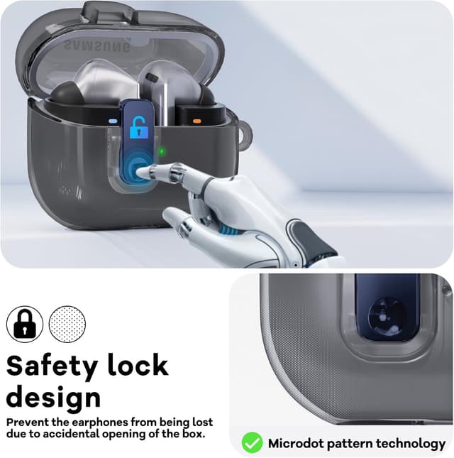 O Ozone Case Compatible with Samsung Galaxy Buds3 Case & Galaxy Buds 3 Pro Case Cover (2024), Anti-drop Anti-scratch Lock Clip Flexible TPU Clear Protection Case with Carabiner- Black