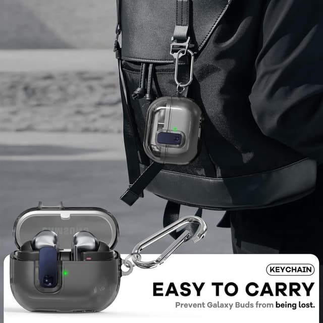 O Ozone Case Compatible with Samsung Galaxy Buds3 Case & Galaxy Buds 3 Pro Case Cover (2024), Anti-drop Anti-scratch Lock Clip Flexible TPU Clear Protection Case with Carabiner- Black