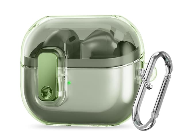 O Ozone Case Compatible with Samsung Galaxy Buds3 Case & Galaxy Buds 3 Pro Case Cover (2024), Anti-drop Anti-scratch Lock Clip Flexible TPU Clear Protection Case with Carabiner- Green