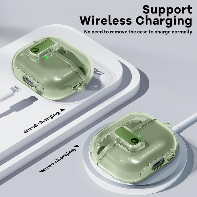 O Ozone Case Compatible with Samsung Galaxy Buds3 Case & Galaxy Buds 3 Pro Case Cover (2024), Anti-drop Anti-scratch Lock Clip Flexible TPU Clear Protection Case with Carabiner- Green