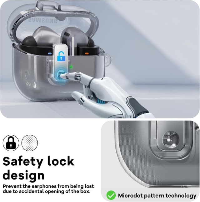 O Ozone Case Compatible with Samsung Galaxy Buds3 Case & Galaxy Buds 3 Pro Case Cover (2024), Anti-drop Anti-scratch Lock Clip Flexible TPU Clear Protection Case with Carabiner- Silver