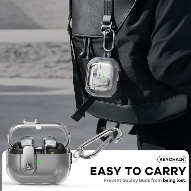 O Ozone Case Compatible with Samsung Galaxy Buds3 Case & Galaxy Buds 3 Pro Case Cover (2024), Anti-drop Anti-scratch Lock Clip Flexible TPU Clear Protection Case with Carabiner- Silver