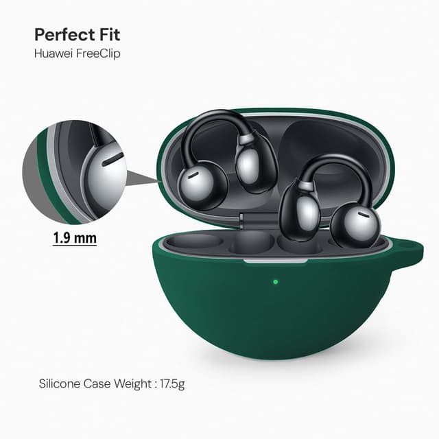 O Ozone Silicone Case Compatible with HUAWEI FreeClip, Shockproof and Scratch-Resistant Full-Body Protection Headphone Cover with Anti-Lost Keychain- Dark green