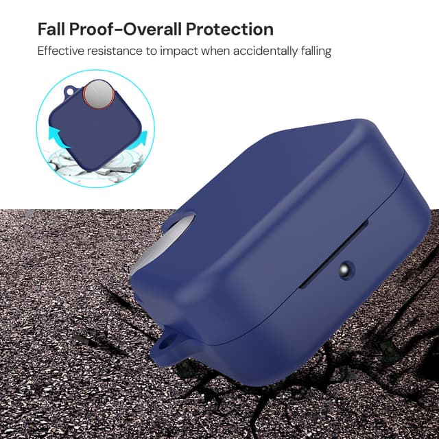 كفر سماعات سيليكون متوافق مع سماعات اس ام اف مع سلسلة مفاتيح أزرق داكن أو أوزون O Ozone Silicone Case Compatible with CMF By Nothing Buds Pro 2 Shockproof and Scratch Resistant Full Body Protection Cover with Anti Lost Keychain Dark Blue