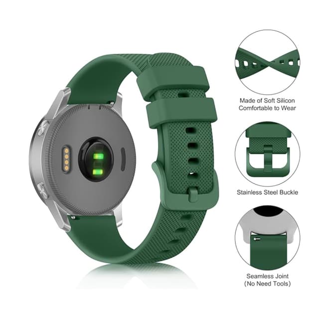 O Ozone 20mm Silicone Bands Compatible With Samsung Galaxy Watch 6/5/4 Band 40/ 44mm, Galaxy Watch 6 Classic Bands 43m/47mm, Silicone Sports Replacement Strap with Metal Buckle for Men - Dark Green