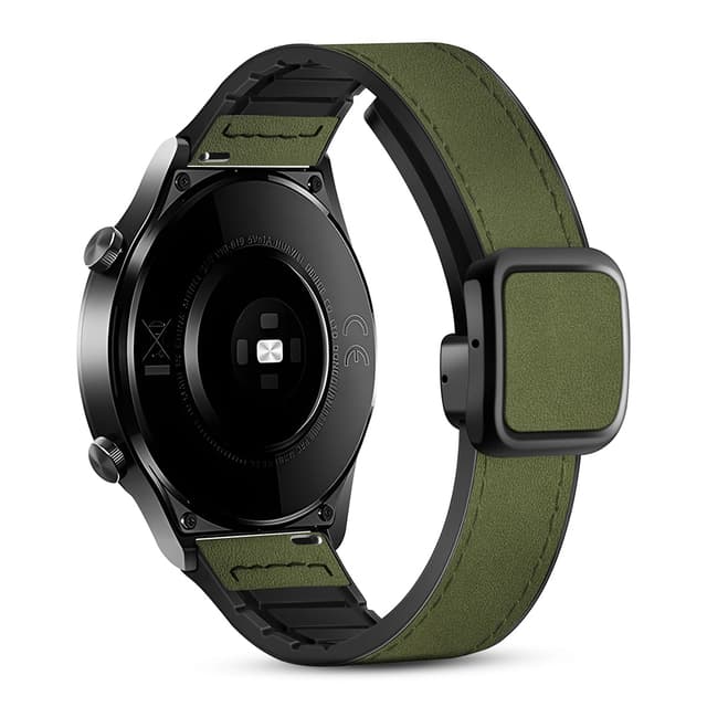 O Ozone Leather Silicone Watch Band for Samsung Galaxy Watch 3 45mm / Galaxy Watch 46mm , 22mm Magnetic Buckle Quick Release Replacement Strap with D-Buckle Wristband for Men Women - Army Green