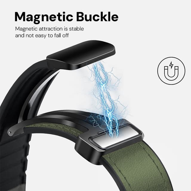 O Ozone Leather Silicone Watch Band for Samsung Galaxy Watch 3 45mm / Galaxy Watch 46mm , 22mm Magnetic Buckle Quick Release Replacement Strap with D-Buckle Wristband for Men Women - Army Green