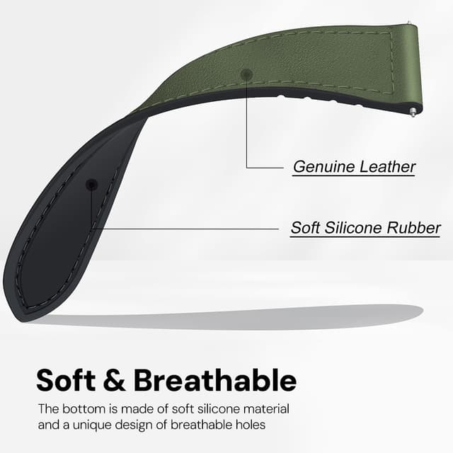 O Ozone Leather Silicone Watch Band for Samsung Galaxy Watch 3 45mm / Galaxy Watch 46mm , 22mm Magnetic Buckle Quick Release Replacement Strap with D-Buckle Wristband for Men Women - Army Green