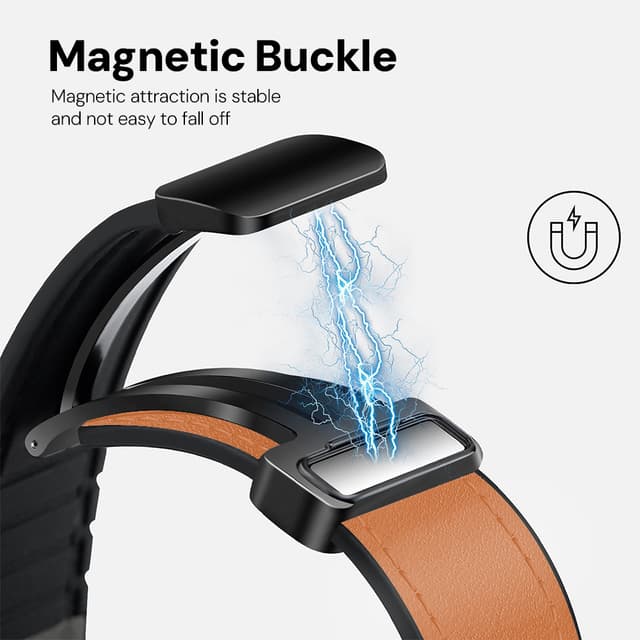 O Ozone Leather Silicone Watch Band for Samsung Galaxy Watch 3 45mm / Galaxy Watch 46mm , 22mm Magnetic Buckle Quick Release Replacement Strap with D-Buckle Wristband for Men Women - Light Brown