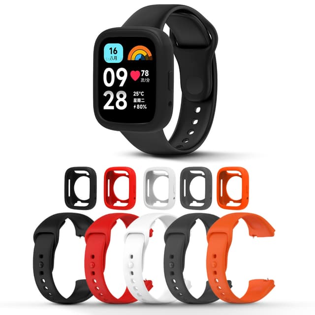 مجموعة بدائل ستراب ساعة ريدمي الذكية مع الاطار الحامي للشاشة بعدة الوان او اوزون Smartwatch Strap Set for Redmi Watch with Screen Protection Assorted Colors O Ozone