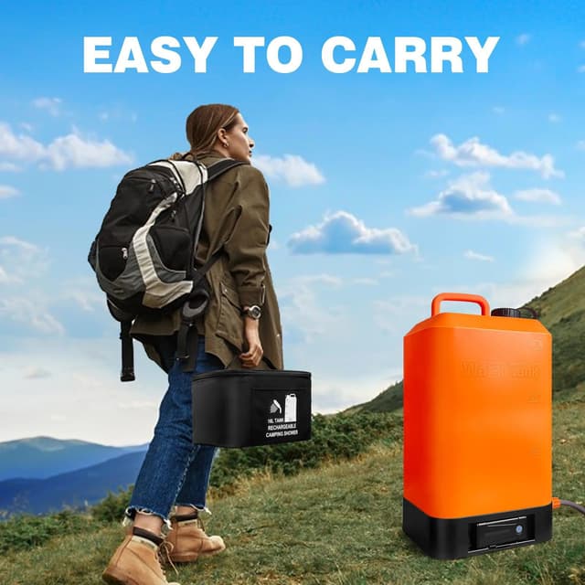 شطاف متنقل للسفر مع جالون ماء سيليكون قابل للطي 15 لتر 2200 مللي أمبير Portable Outdoor Shower Silicone Gallon Water Tank