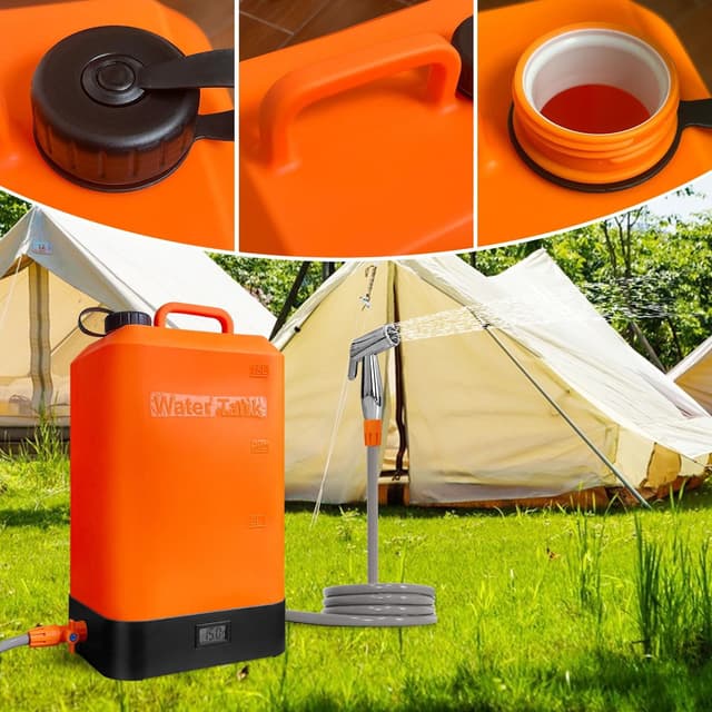 شطاف متنقل للسفر مع جالون ماء سيليكون قابل للطي 15 لتر 2200 مللي أمبير Portable Outdoor Shower Silicone Gallon Water Tank