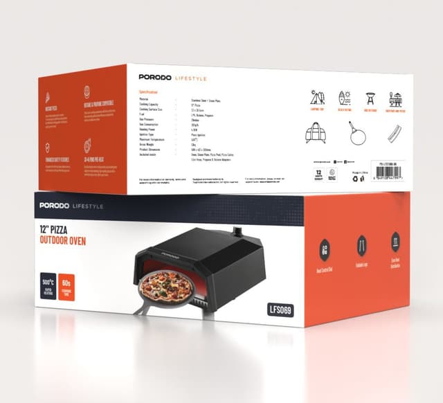 فرن بيتزا غاز​ للرحلات بورودو 12 بوصة 4100 واط Porodo Pizza Outdoor Oven