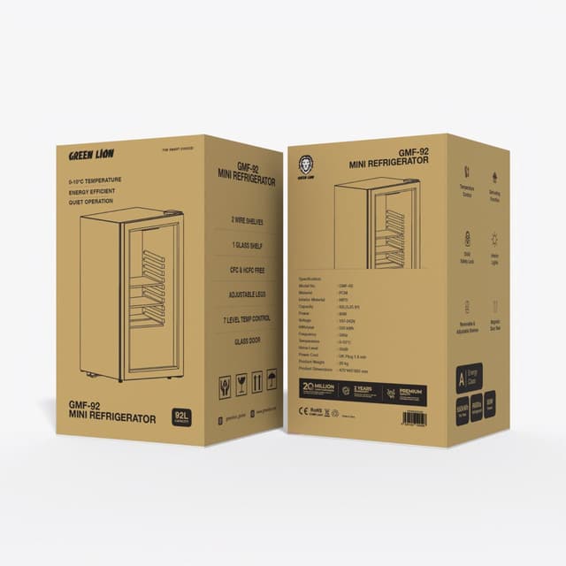 ثلاجة باب واحد ميني بار زجاج جرين لايون 92 لتر 80 واط Green Lion GMF-92 Mini Refrigerator