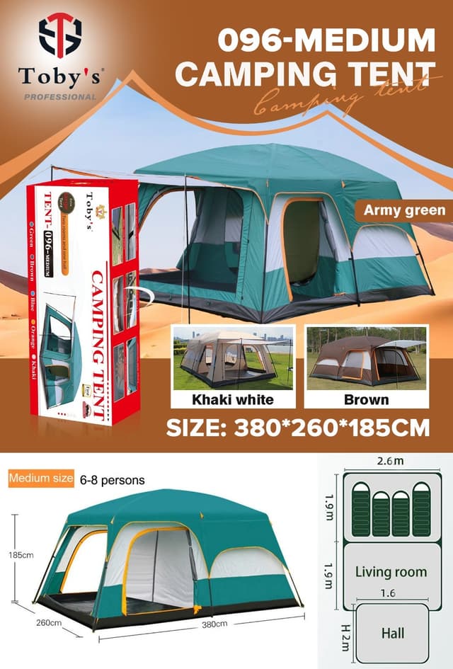 خيمة رحلات توبيز أخضر 6 الى 8 أشخاص Toby's Medium Camping Tent