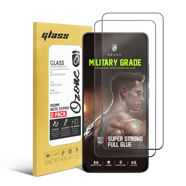 شاشة حماية شاومي ريدمي نوت 13 و نوت 13 برو من أو أوزون O Ozone 2 Pack Full Coverage Tempered Glass for Xiaomi Redmi Note 13/Redmi Note 13 Pro Screen Protector, 9H Hardness Black Edge Tempered Glass Film HD Clear, Case Friendly Screen Guard