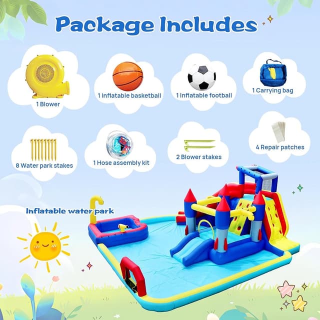 Megastar 10 In 1 Inflatable H20 Water Fight Bounce House Water Park For Kids, Slide Waterslide With Splash Pool & Basketball & Climbing Wall & Dual Pools & Soccer - 719022