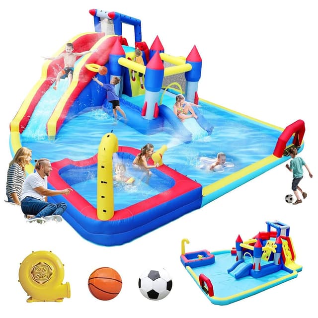 Megastar 10 In 1 Inflatable H20 Water Fight Bounce House Water Park For Kids, Slide Waterslide With Splash Pool & Basketball & Climbing Wall & Dual Pools & Soccer - 719018