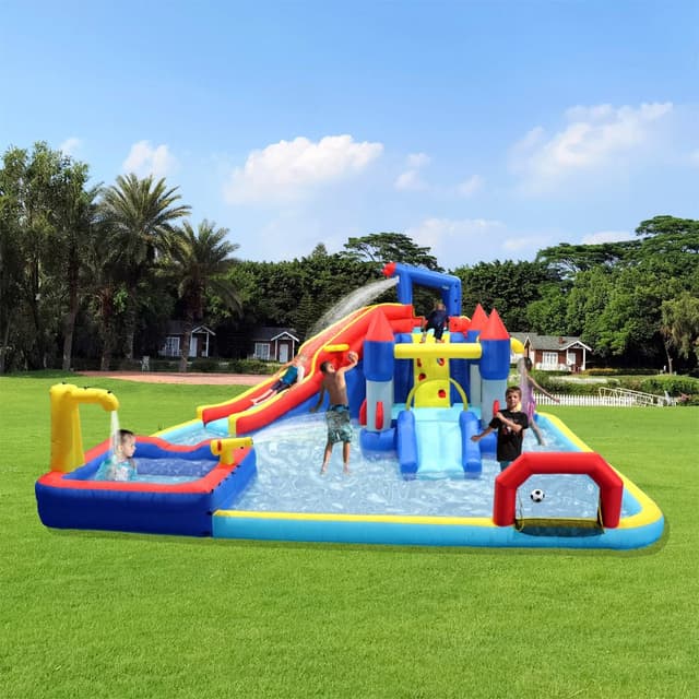 Megastar 10 In 1 Inflatable H20 Water Fight Bounce House Water Park For Kids, Slide Waterslide With Splash Pool & Basketball & Climbing Wall & Dual Pools & Soccer - 719025