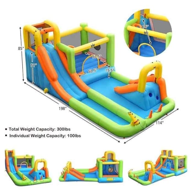 العاب مائيه​ اطفال هوائية مع زحليقة مائية ونطيطة اطفال مدمجة ميجا ستار Megastar Inflatable Water Slide 7 In 1 Double Long Slide Giant Water Park