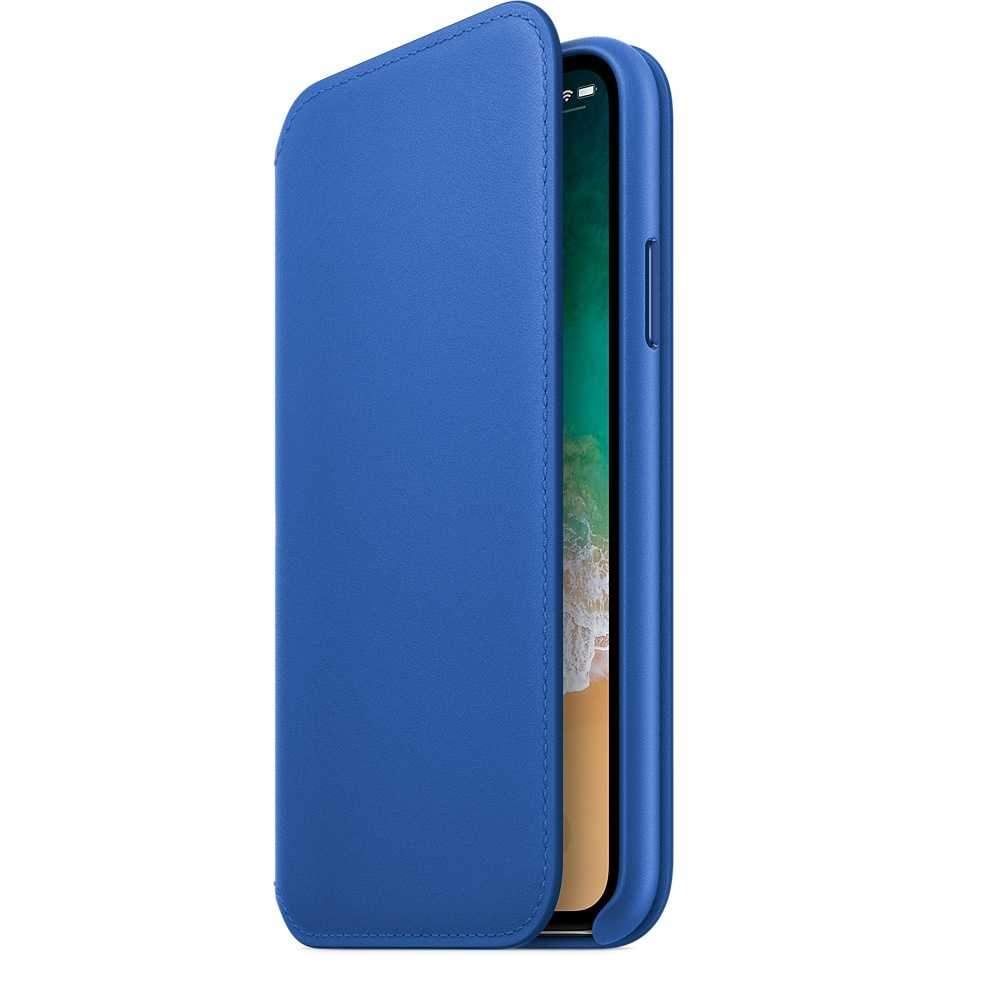 كفر ايفون الذكي باللون الازرق الفاتح جلدي على شكل دفتر  من ابل Apple iPhone X Leather Folio Electric Blue