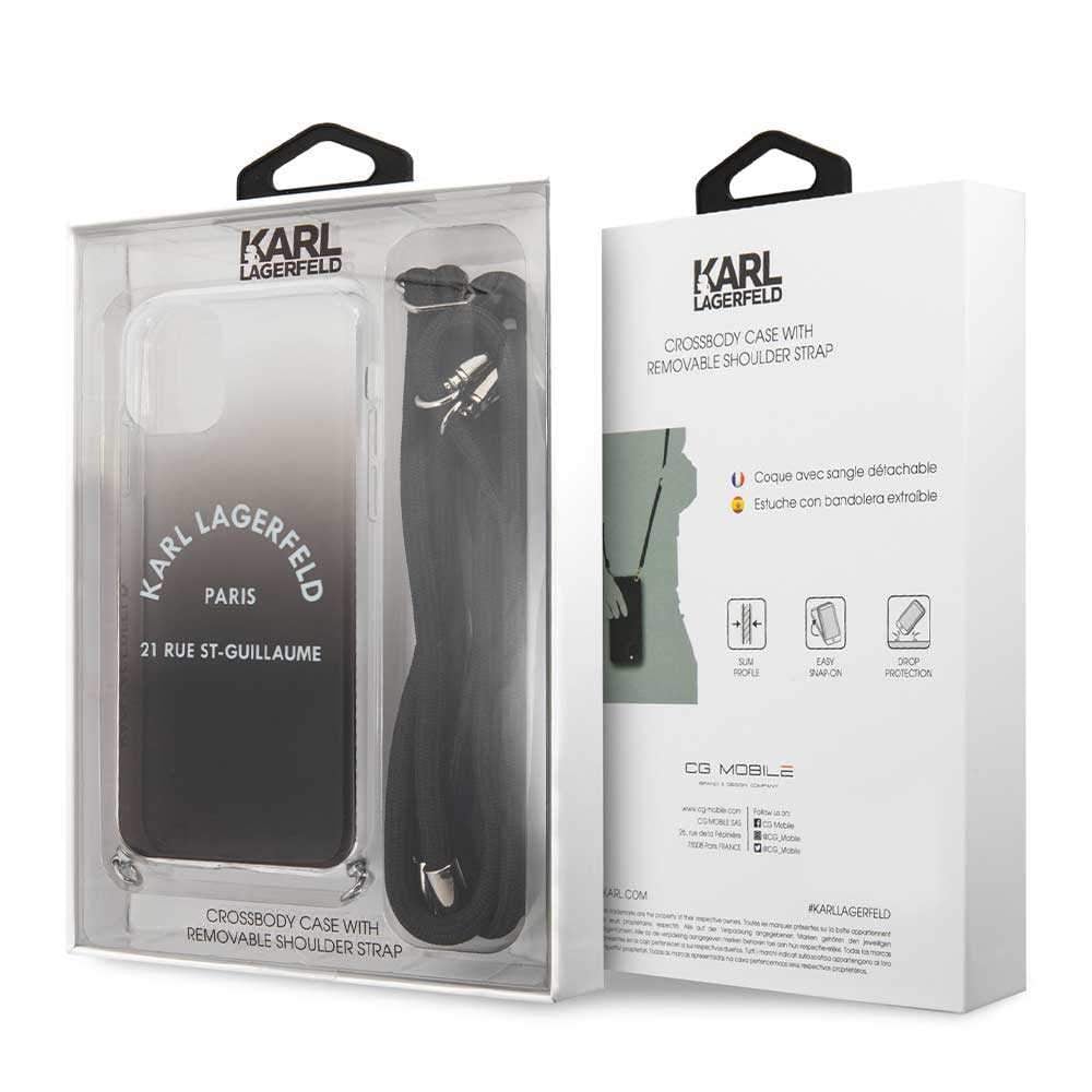 Karl Lagerfeld Gradient Hard Case With Cord Strap For Iphone 11 - Black