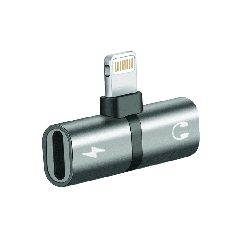 وصلة شاحن وسماعه ايفون بمنفذ لايتنينغ رمادي بروميت Promate Gray Lightning Port Audio Charging Adapter